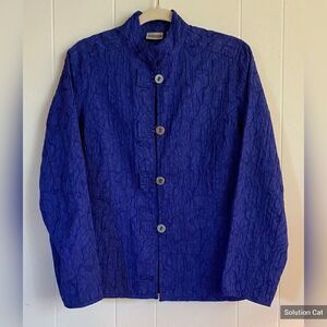 Chico’s Jacket Blazer Women's 8 (1) Royal Blue Textured Nehru Style